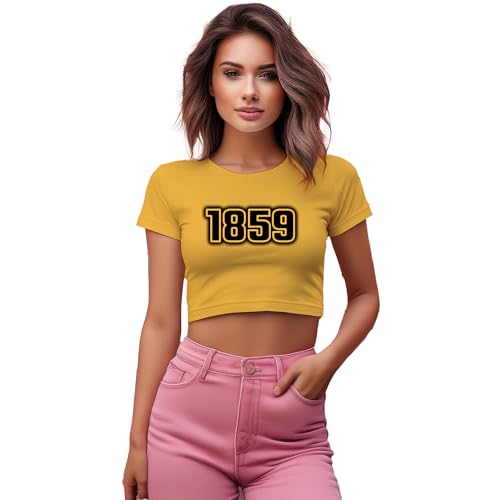 Crop top jaune doré 1859 Year femme t-shirt court col rond