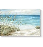 TAR TAR STUDIO Seascape Canvas Painting Wall Art: Oil Painting Style Beach Theme with Hand Painte...