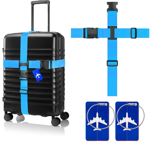 Image of BILIONE Cross Luggage Straps and Luggage Tags Set (Blue)