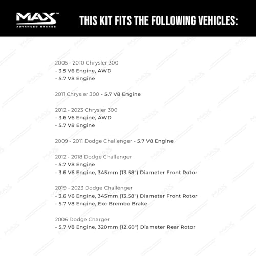 Image of MAX Advanced Brakes - Brake Kit For 2006-2023 Dodge Charger (13.58 inch Fr, 12.6 inch Rr Rotors), Dodge Challenger, Chrysler 300| Carbon Ceramic Brake and Rotor Kit Front and Rear| OE Replacement Brake Rotors