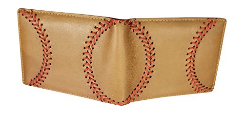 Tan Leather Baseball Seam Bi-Fold Wallet #TOP2