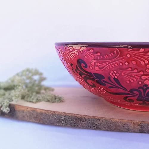 Ceramic HandPainted Red Bowls, Traditional Multisize Handmade Decorative Bowl, Pottery Bowl, Mother's day gift, Large Fruit Tapas Bowl, Gift (Size: Smallest 3)