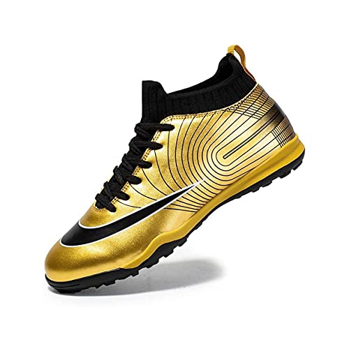 Zapatillas Fútbol Hombre Zapatillas deporte cuero PU transpirables Tacos para exteriores profesionales Zapatillas fútbol resistentes desgaste adolescentes Antideslizantes Unisex VIIPOO,Gold-37 EU Cover