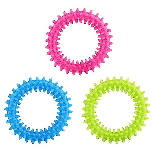 KOMUNJ 3 piezas 360° dientes limpios para mascotas y calmar la picazón para perros pequeños cachorros anillo de juguete de goma para perros masticar juguete oral cachorro interactivo