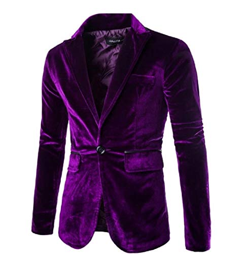 Blazer masculino de veludo simples Doufine, Roxa, XL