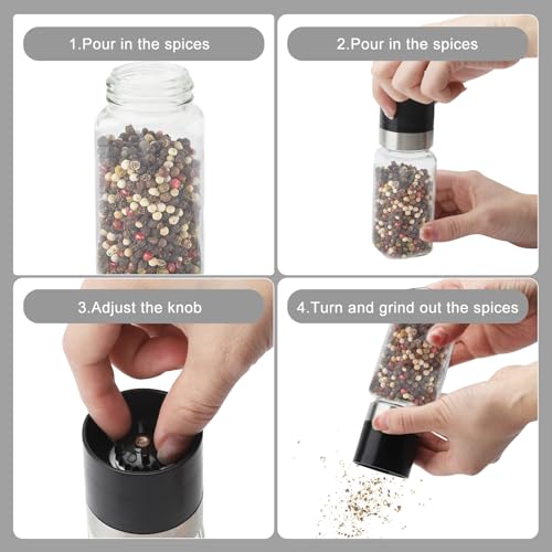 ZMDMAH Zestaw 2 regulowanych młynków do soli i pieprzu, ceramicznych, z podkładką do posypywania, 120 ml