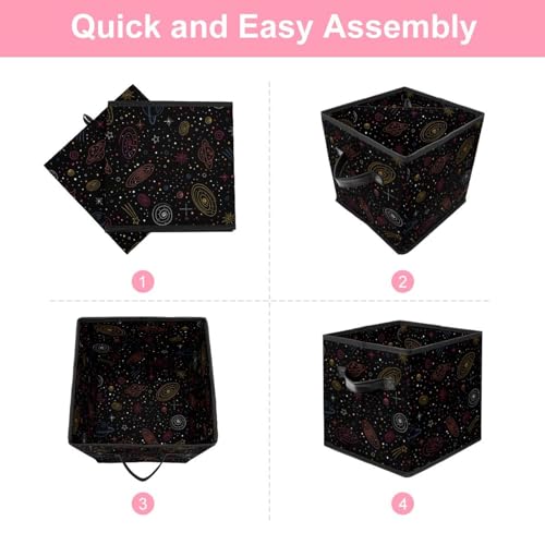 Boîte de rangement placard chambre cube en tissu galaxie noire pour linge - 6