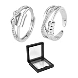 2PCS Anxiety Ring,Silver Fidget Rings for Anxiety Women,Rotatable Anxiety Rings for Women,Adjustable Open Cubic Spinner Bead Ring,Anxiety Rings for Girls,Fidget Ring for Anxiety,for Stress Relief