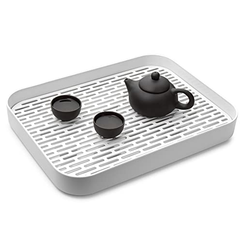 QIWODE Bandeja de Drenaje, escurridor de Platos de 2 Niveles con Bandeja de Goteo, Bandeja de té para Taza, Utensilios de Frutas y café Cover