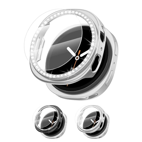 EIHAIHIS [2+2Pack Bling Diamond Case for Samsung Galaxy Watch 8 Screen Protector 40mm Women Glitter Rhinestone Protective Hard PC Bumper Covers for Galaxy Watch 8 Case 40mm Accessories