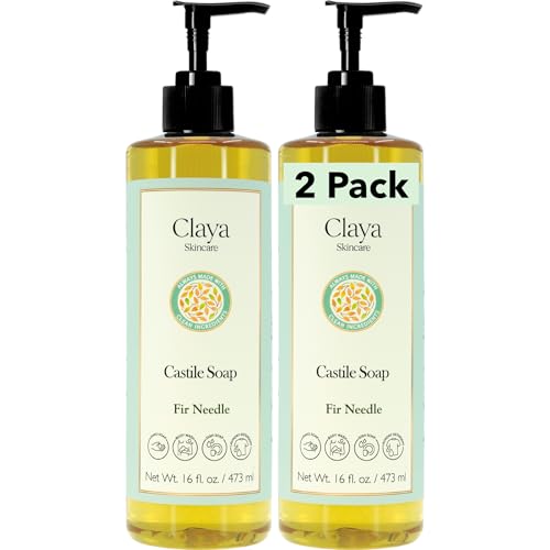 Image of Claya Fir Needle Liquid Castile Soap - Organic Ingredients, Biodegradable, Fresh Forest Scent, Gentle for Skin and Multi-Purpose Use(2 Pack of 16 fl oz (Pump Cap))