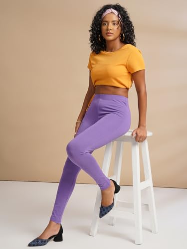 Image of ONE SKY Women Full Length Leggings | Cotton Modal Spandex Blend | High Waist Stretchable & Bio-Washed Fabric | Colour-Lock Technology | Comfortable Leggings for Women