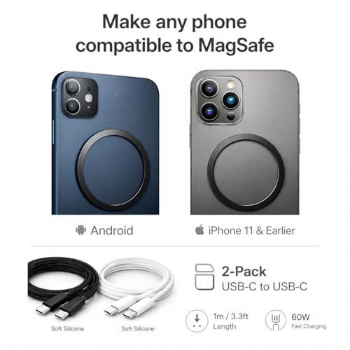 Image of 2-Pack [MFi-Certified] Non-Magnetic USB C - USB C MagCable 1m (Black + White), Soft Silicone Braided, 480Mbps Data Transfer, Compatible with iPhone, Android, MacBook, 2 Year Warranty with Registration