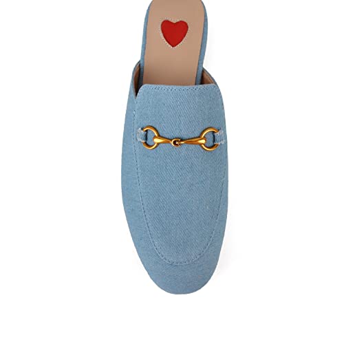 Arqa Mules For Women Comfort Denim Blue Slides With Metal Decoration Walking Slide Loafers #TOP5