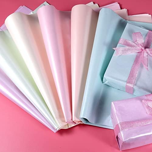 KINBOM 30 Sheets 19.7x13.8 Inch Tissue Papers, 6 Metallic Color Tissue Paper Pearlescent Shimmer Paper Wrapping Tissue Paper Bulk for Holiday Birthday Party Decoration Wedding