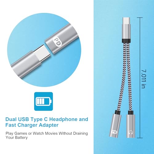 Image of USB C Splitter,Dual USB Type C Headphone and Charger Adapter Cable for iPhone 17e 17 Pro Max 17 Air 16 Pro 16 15,USBC Splitter 1 in 2 Out Type C Audio Jack for Samsung Galaxy S26 S26 Ultra S26+S25 S24