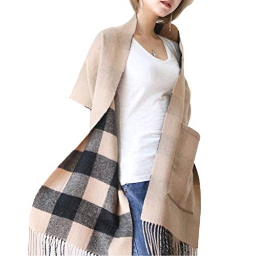 Écharpe laine pure femme haut de gamme et grand châle doux double face avec poches