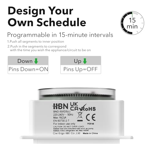 HBN 24 Hour Indoor Energy Saving Mechanical Immersion Heater Segment Timer Switch with Waterproof Cover, White, 16 Amps - Image 2