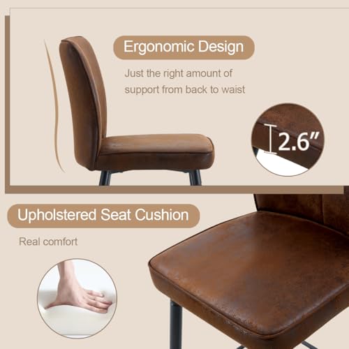 Image of Counter Height Bar Stools Set of 2,27''Kitchen Island Stools with Back,Brown Barstools with Sturdy Metal Legs,Modern Bar Stools Ideal for Kitchen Island Pub Cafe(Fabric-Brown)