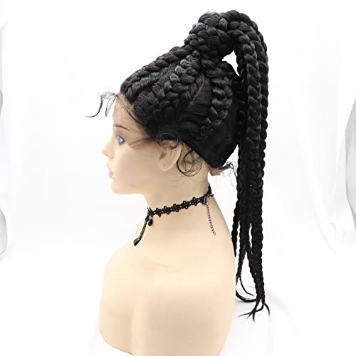 Xiweiya Black Braided Lace Front Wigs for Women Natural Looking Twist Dutch Braids Wig Super Long 36inch Mixed Color Brading Wig - Image 2