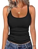 Sampeel Womens Scoop Neck Ribbed Spaghetti Strap Tank Top Summer Sleeveless Fitted Basic Camisole Shirts Slim Workout Tops 2026 Black L