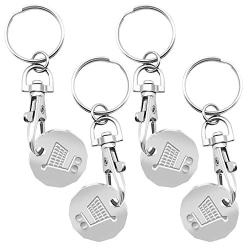 ARIATI 4 x pcs TROLLEY COIN KEY RING UK SET Shopping Trolley Token Keyrings | Trolley Tokens for Supermarket | New Pound UK Coin | Locker Coin