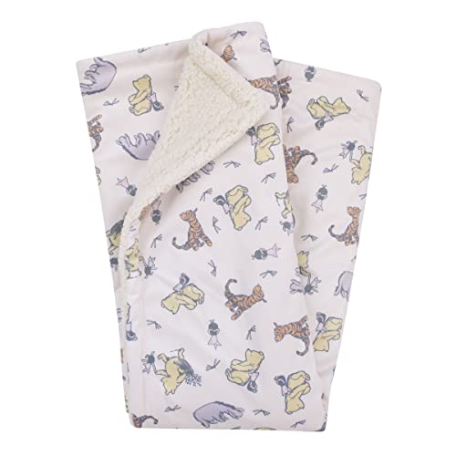 Image of Disney Classic Pooh Naturally Friends Ivory and Taupe Piglet, Eeyore, and Tigger Super Soft Sherpa Baby Blanket