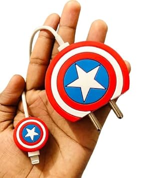 Compatible with iPhone USB Charger Case | Cartoon Character Silicon Charger Case Cover for 18-20W 360 Degree Full Protection Cover (Captain America), Multicolor