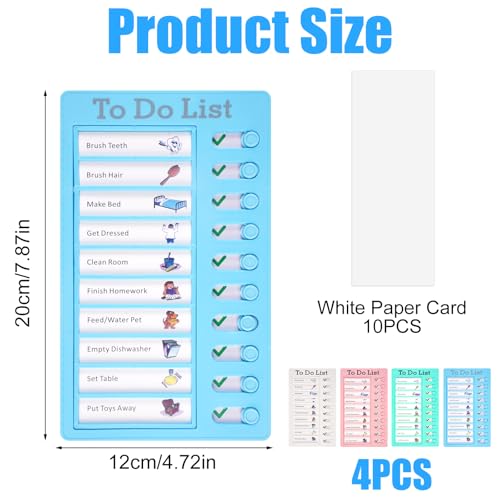 4 Stück To Do Liste Kinder, 20 x 12 cm Memo Checklist Boards mit 10 Austauschbaren Leeren Papieren, Wiederverwendbare Aufgabenplaner, Tafel Chore Chart für Zeitplan Erinnerung, Zeitmanagement