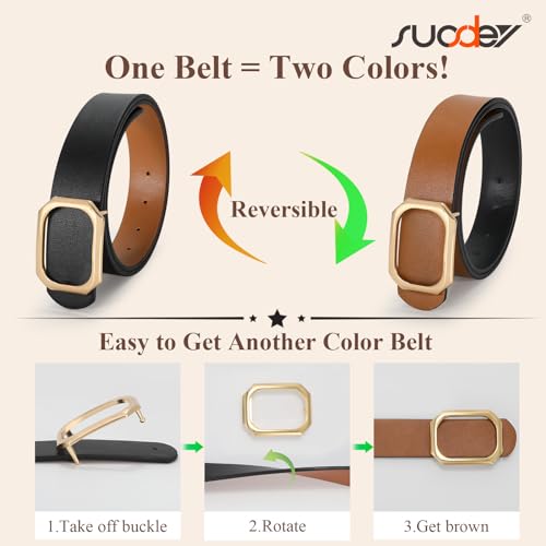 SUOSDEY Women Reversible Leather Belt for Jeans Pants Dresses Ladies Waist Belt, 1.3" Width3