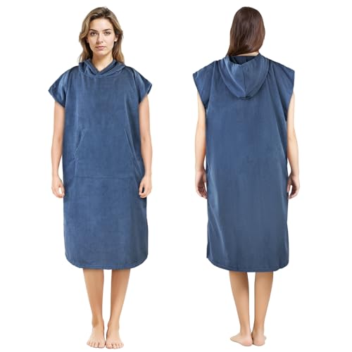 AUYAO Poncho de Plage Adulte, 110 * 78 cm Peignoir de Bain avec Poche pour Homme Femme, Peignoir Rapid Séchage et Léger, Serviette de Surf avec Capuche pour...
