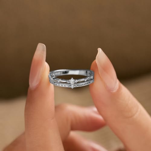 LOVECOM S925 Sterling Silver Crown Layered Rings for Women 14k Gold Plated Dainty Cubic Zirconia Wedding Band Eternity Promise Ring Jewelry Birthday Gifts for Her Mom to My Daughter4