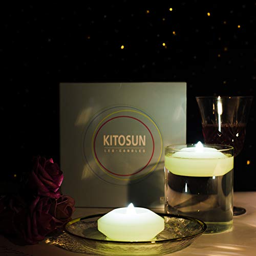 Image of KITOSUN Floating Candle Flicker Wax LED Floating Candles Flameless Batteries Power Tea Lights Water Activated for Wedding Home Party Centerpiece Vases Bath Outdoor Pool Pond Decor (12 Pack, White)