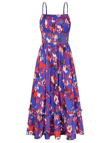 Image of GRACE KARIN Summer Dresses for Women 2026 Vacation,Smocked Floral Maxi Dress,Boho Beach Sundress with Pocket Fashion Clothing