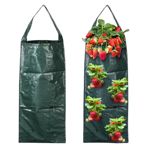 ZALAOR 2PCS Hanging Planter Grow Bags: Strawberry Planters Outdoor - Breathable Flower Grow Bags With 8 Holes - Ideal for Strawberry, Garden, Tomatoes, Flowers