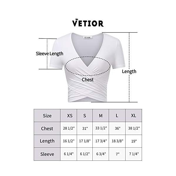 VETIOR-Womens-Deep-V-Neck-Short-Sleeve-Unique-Slim-Fit-Cross-Wrap-Shirts-Crop-Tops VETIOR Going Out Tops Wrap Short Sleeve Sexy Crop Tops for Women Summer Tops for Women 2022 Black Crop Top V Neck M Black