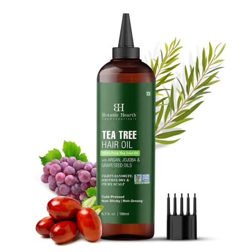 Botanic Hearth Teebaumöl Haaröl 198ml | Haaröl für Haarwachstum | Beruhigt juckende Kopfhaut & bekämpft Schuppen | Mit Jojobaöl & Traubenkernöl | Non-GMO
