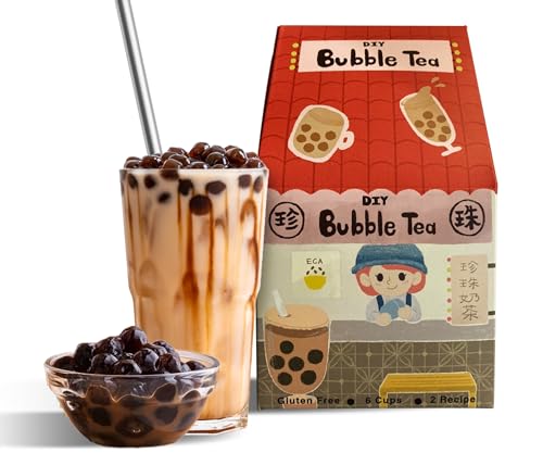 EasyCookAsia DIY Bubble Tea Kit | Hochwertige Zutaten darunter echte Tapioka-Perlen wiederverwendbare Bubble-Tea-Strohhalme und eine Bürste | Umweltfreundlich | Glutenfrei | Perfekt für Geschenk
