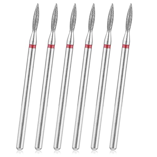 YUXIANLB 6pcs Cuticle Drill Bit, Diamond Nail Drill Bits Set with Case, Professional Manicure Tools 3/32" Flame Cuticle Clean Nail Carbide Bits for Home Salon