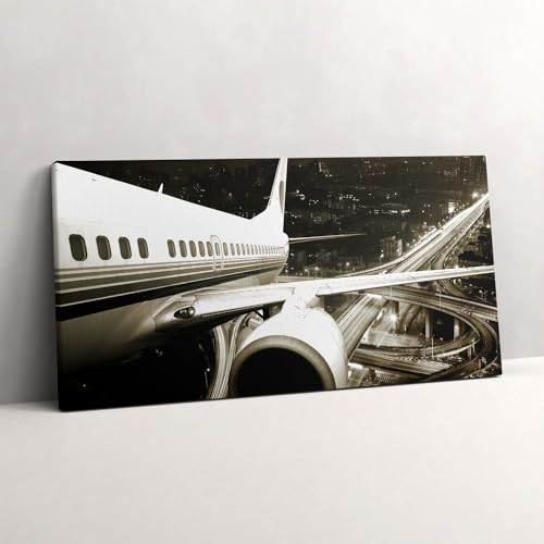 Avion et ville tableau photo sur toile 120x60 cm murale d art salon moderne