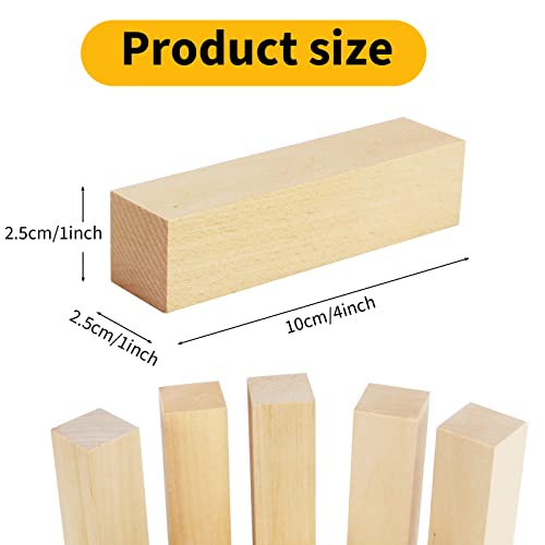 10 Pack Basswood Carving Blocks, 4 X 1 X 1 Inches Soft Solid Wooden Blocks, Unfinished Wood Whittling Blocks for Carving and Whittling, Beginner, Expert