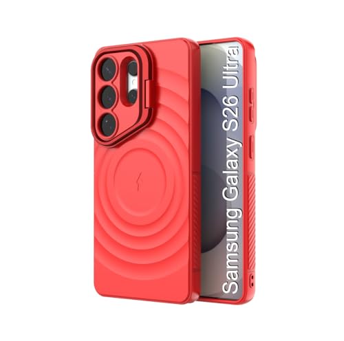 Image of LuxuryKase Shockproof Case for Samsung Galaxy S26 Ultra | Ripple Pattern | Camera Protection | Inner Velvet Fabric Lining | Protective Cover with Enhanced Grip & Wireless Charging Support - Red