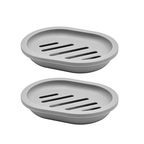 DAGONGREN Soap Dish with Drain, Pack of 2 Bar Soap Holder for Shower, Bathroom, Toilet (Grey)
