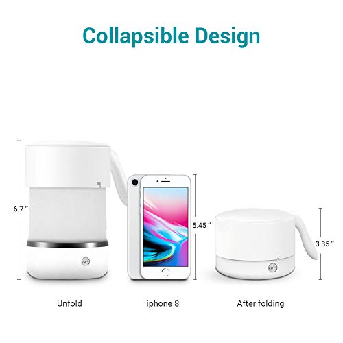 Dr. Prepare Travel Foldable Electric Kettle Portable Mini Collapsible Tea Water Boiler With Fast Heating, Food Grade Silicone, Boil Dry Protection, Dual Voltage100V-240V, White #TOP1