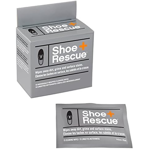 ShoeRescue All-Natural Cleaning Wipes for Leather and Suede Shoes. Remove Surface Stains & Grime. Box of 10 Individually Wrapped Wipes. Cover