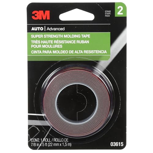 3M Super Strength Molding Tape 03615, 7/8 in x 5 ft Roll – Automotive Grade Double-Sided Attachment Tape for Permanent Car Trim, Moldings and Emblems, Weather-Resistant Adhesive, No Tools Required