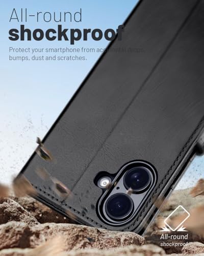 OCASE for iPhone 16 Case, PU Leather Wallet, Magnetic Flip Folio Cover with RFID Blocking, Card Holders, Shockproof TPU, and Kickstand for 6.1 Inch iPhone 16 (2024), Black - Image 5