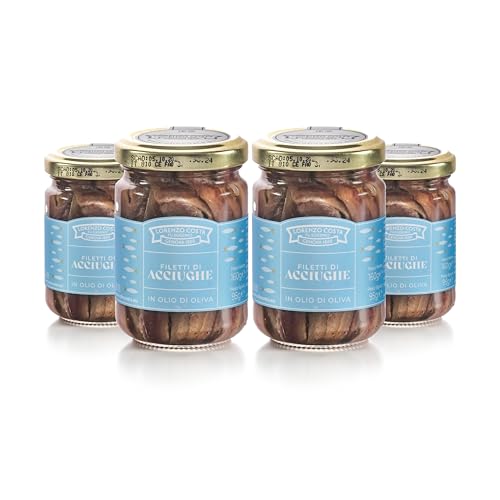 LORENZO COSTA FU EUGENIO Filetti di acciughe sott'olio | Acciughe sott'olio siciliane | Acciughe sott olio | Made in Italy | 160gr (4 Pezzi)