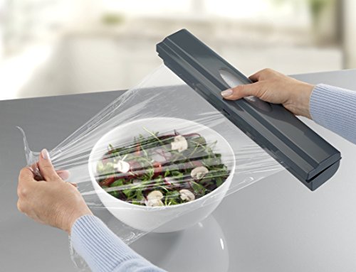 Foto von WENKO Folienschneider Perfect-Cutter, praktischer Abroller für Frischhaltefolie und Alufolie, Folienspender aus Kunststoff, 38 x 5,2 x 6,7 cm, Anthrazit