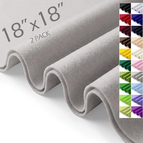 Soft Felt Fabric Sheets 18 X 18 (2 Pack) 1.6mm Thick Craft Felt Fabric Squares Precut Felt Sheets for DIY Sewing School Crafts Classroom & Decorations (Light Grey)